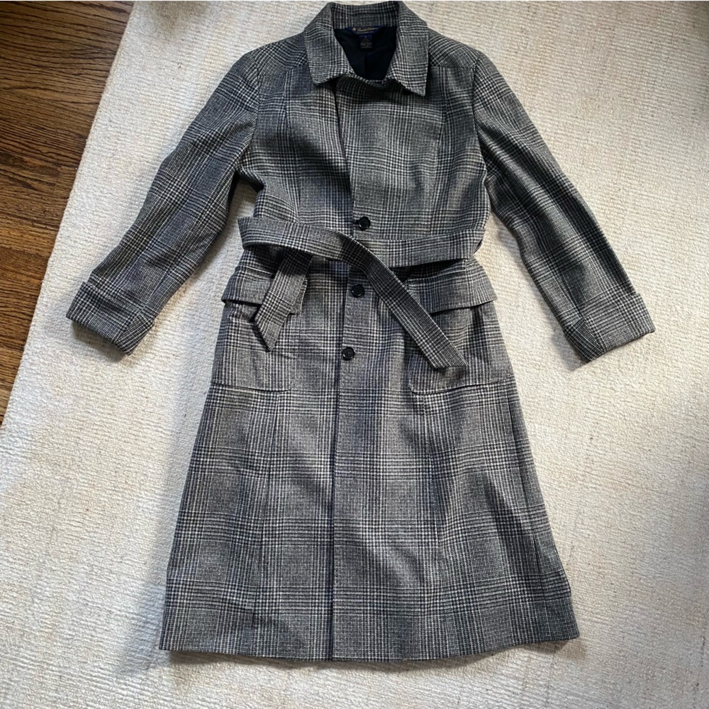 Brooks Brothers Gray Plaid Wool Trench Coat